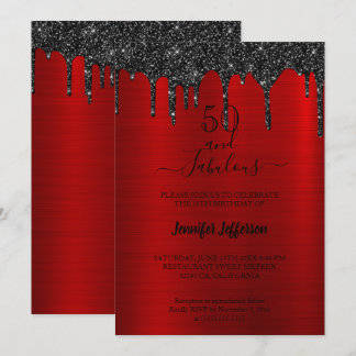 Metallischer roter Glitzer Geburtstag Einladung