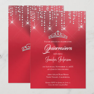 Metallischer roter Glitzer Quinceanera Einladung