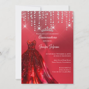 Metallischer roter Glitzer Quinceanera Einladung