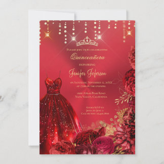 Metallischer roter Glitzer Quinceanera Einladung