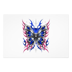 Metallischer Schmetterling Blau Rosa Flügel – Goth Fotodruck