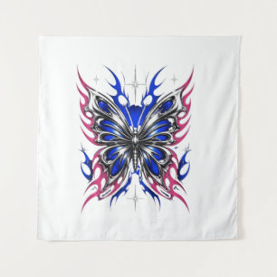 Metallischer Schmetterling Blau Rosa Flügel – Goth Wandteppich