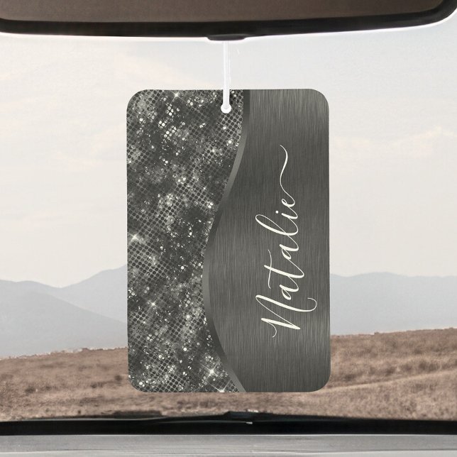 Metallischer Schwarzer Glitzer Personalisiert Autolufterfrischer (Von Creator hochgeladen)