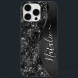 Metallischer Schwarzer Glitzer Personalisiert iPhone 16 Pro Max Hülle<br><div class="desc">Dieses schwarz gebürstete Metall und glamouröse Imitate Glitzer gemustert Handy Gehäuse mit Ihrem eigenen individuelle Name leicht personalisieren.</div>
