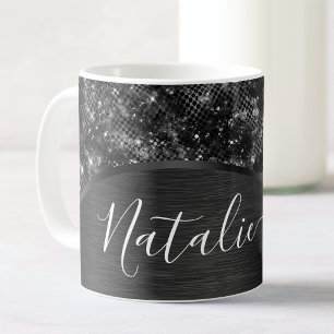 Metallischer Schwarzer Glitzer Personalisiert Kaffeetasse