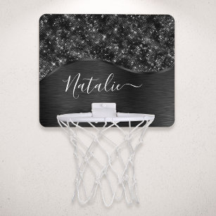 Metallischer Schwarzer Glitzer Personalisiert Mini Basketball Netz