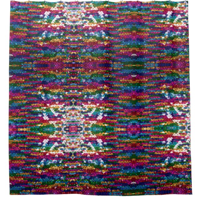 Metallischer Sequins Glitzer Abstrakt Pixel Muster Duschvorhang (Vorderseite)
