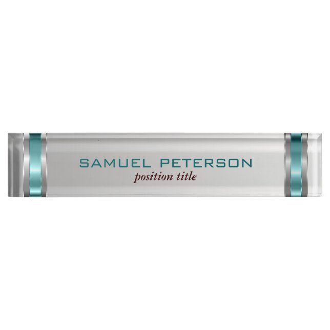 Metallischer Silberhintergrund und blaue Akzente Namensplakette (Vorderseite)