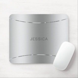 Metallischer Silver Look Hintergrund monogramiert Mousepad