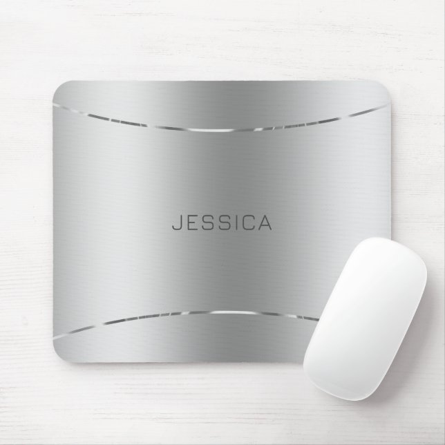 Metallischer Silver Look Hintergrund monogramiert Mousepad (Mit Mouse)