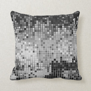 Metallischer Silver Sequins Glitzer Abstrakt Pixel Kissen