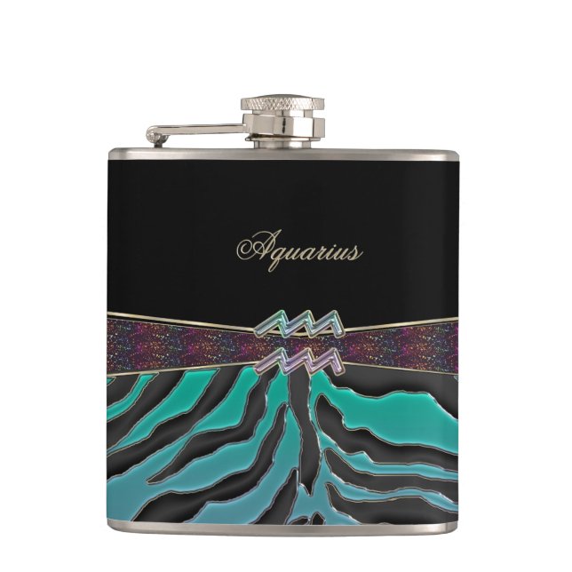 Metallischer Zebra-Tierkreis-Zeichen-Wassermann Flachmann (Vorderseite)