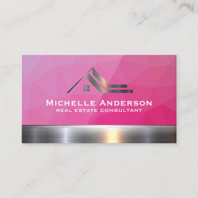 Metallisches Anwesen-Logo | Magenta Geometric Visitenkarte (Vorderseite)