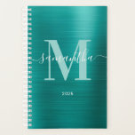 Metallisches Aqua-Aquamarin-Signature-Monogramm Planer<br><div class="desc">Erstellen Sie für sie einen personalisierten und mit Monogramm kleinen Planer oder Terminkalender. Die Aqua-aquamarine Imitate,  die digitale Kunstgrafik aus metallischer Folie,  drucken wie ein Foto. Helle aquamarine und weiße zeitgenössische Monogramm mit elegantem Kalligraphiedesign im Signaturstil können individuell angepasst werden.</div>