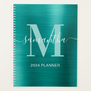 Metallisches Aqua-Aquamarin-Signature-Monogramm Planer