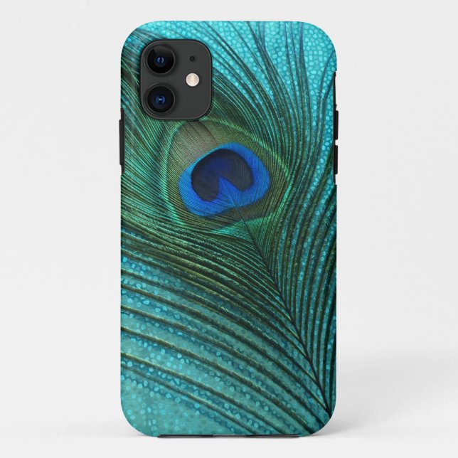 Metallisches Aqua-blaue Pfau-Feder Case-Mate iPhone Hülle (Rückseite)