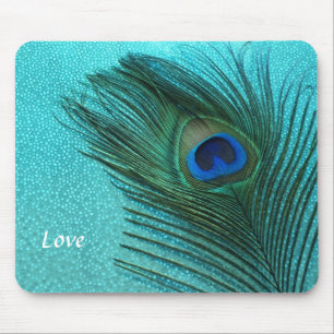Metallisches Aqua-blaue Pfau-Feder Mousepad