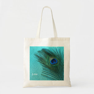 Metallisches Aqua-blaue Pfau-Feder Tragetasche