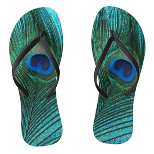 Metallisches Aqua Blue Peacock Fether Flip Flops