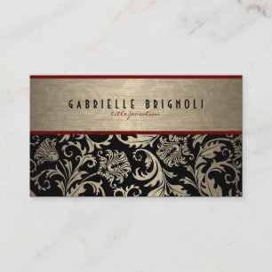 Metallisches Beige und schwarzes Damastdesign 2 Visitenkarte