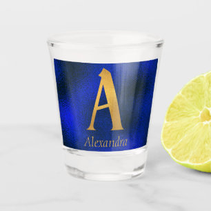 Metallisches Blau und Gold Monogramm A  Schnapsglas