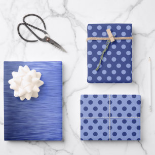 Metallisches blaues Punkte-Weihnachtspapier Geschenkpapier Set