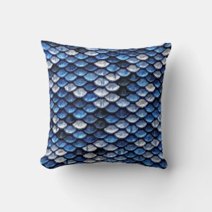 Metallisches Cobalt Blue Fish Scales Muster Kissen