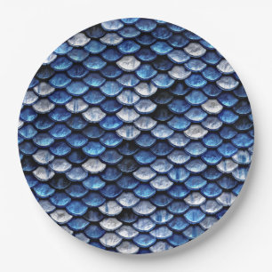 Metallisches Cobalt Blue Fish Scales Muster Pappteller