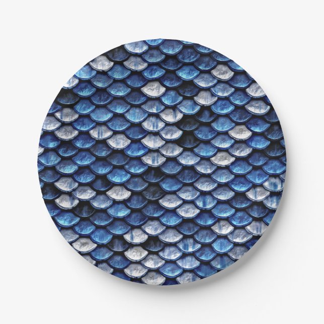 Metallisches Cobalt Blue Fish Scales Muster Pappteller (Vorderseite)
