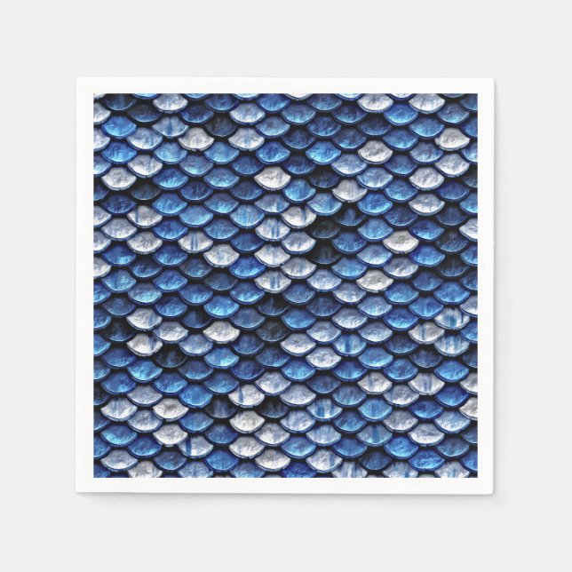 Metallisches Cobalt Blue Fish Scales Muster Serviette (Vorderseite)