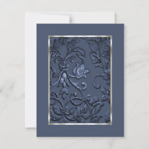 Metallisches Embossed Look Damask in Slate Blue Save The Date