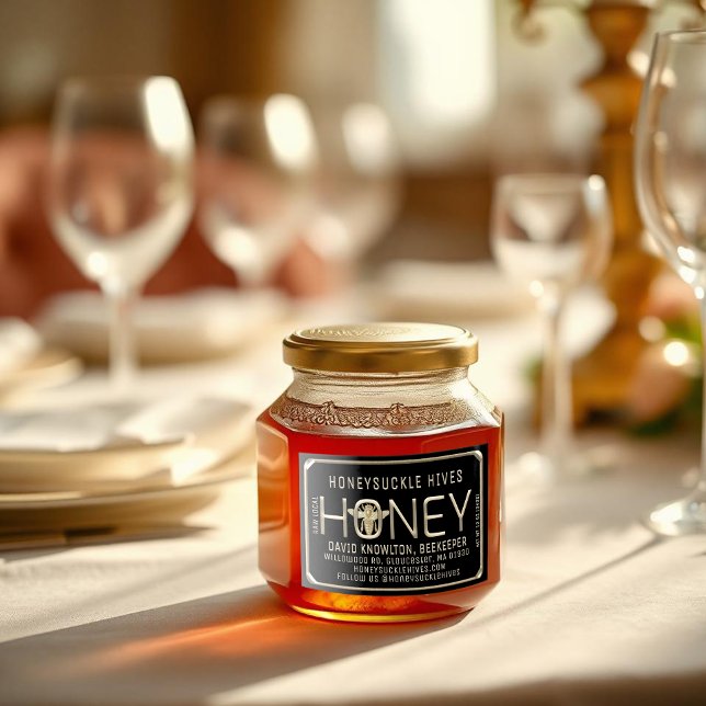Metallisches Gold 3D-Gerahmtes Honey-Label mit Bee Lebensmitteletikett (Von Creator hochgeladen)