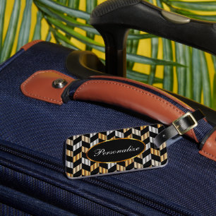 Metallisches Gold & Black Herringbone   Personalis Gepäckanhänger