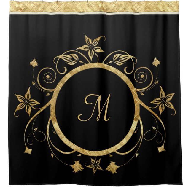 Metallisches Gold facettiert Blumenkreis JEDE Duschvorhang (Vorderseite)