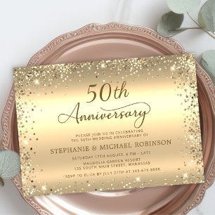 Metallisches Gold-Glitter 50. Hochzeitstag Einladung