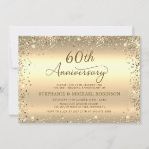 Metallisches Gold Glitter 60. Hochzeitstag Einladung