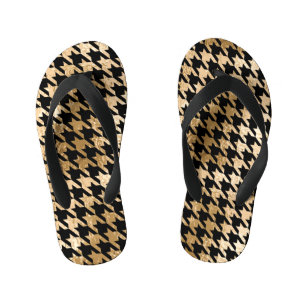 Metallisches Gold-Hahnenfuß-Muster, Modedesign. Kinderbadesandalen