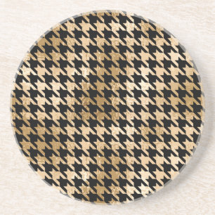 Metallisches Gold-Hahnentritt-Muster, Modedesign. Getränkeuntersetzer