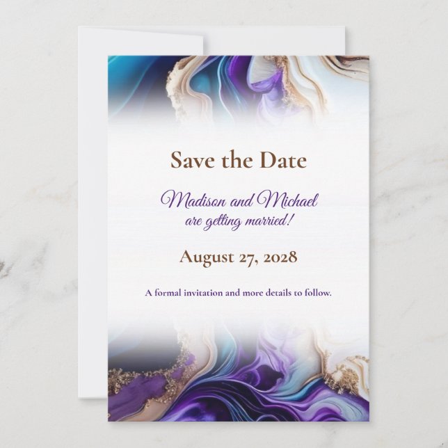 Metallisches Gold, Lila, blau, Aqua Save The Date (Vorderseite)