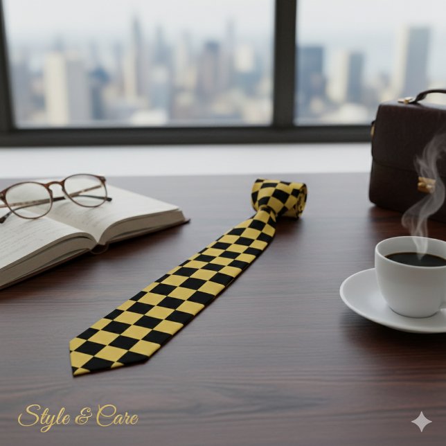 Metallisches Gold mit schwarzem Square Pattern Nec Krawatte (Metallic Gold with Black Square Pattern Neck Tie)