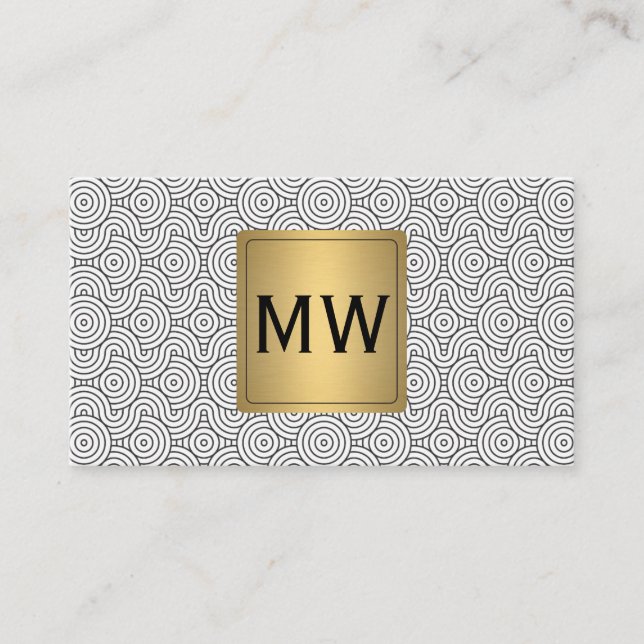 Metallisches Gold | Monogramm | Abstrakte Wavy Cir Visitenkarte (Vorderseite)
