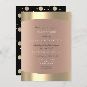 Metallisches Gold Schwarzer Polka Dots Sepia Rose Einladung