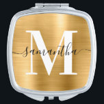 Metallisches Gold-Signature-Monogramm Taschenspiegel<br><div class="desc">Erstellen Sie Ihren eigenen personalisierten Namen und einen mit Monogramm Kompaktspiegel für eine Brautjungfrau. Die goldene Imitat-Metallic-Folie der digitalen Kunst druckt wie ein Foto. Das zeitgenössische Schwarz-Weiß-Monogramm mit elegantem Kalligraphiedesign im Signaturstil kann individuell gestaltet werden.</div>