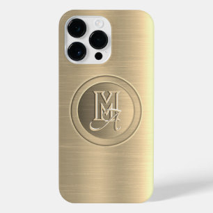 Metallisches Gold Stahl geprägtes Monogramm iPhone 14 Pro Max Hülle