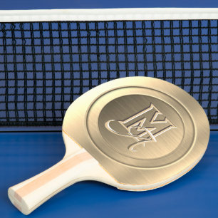 Metallisches Gold Stahl geprägtes Monogramm Tischtennis Schläger