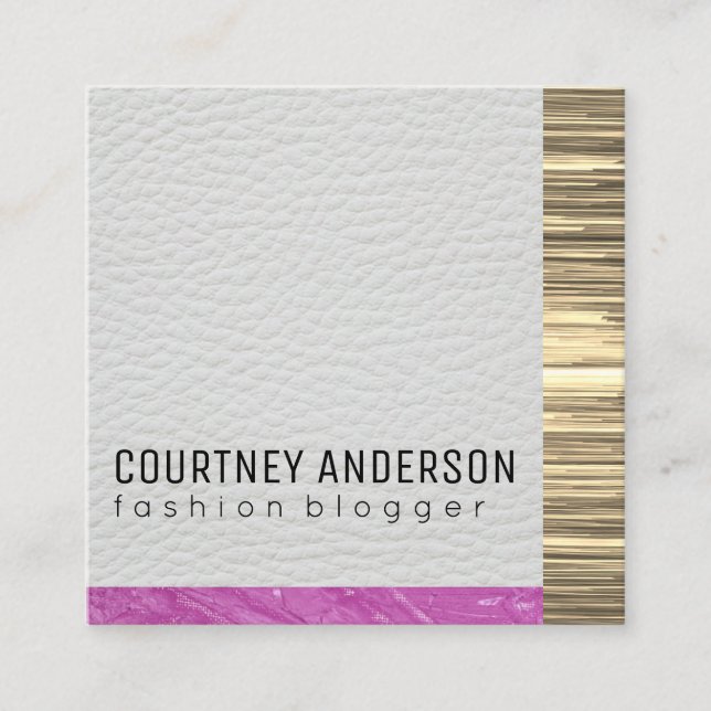 Metallisches Gold Trim und Leder mit Streifen Quadratische Visitenkarte (Vorderseite)