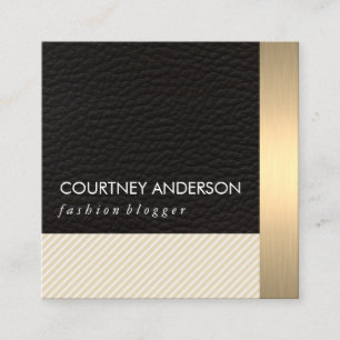 Metallisches Gold Trim und Leder mit Streifen Quadratische Visitenkarte