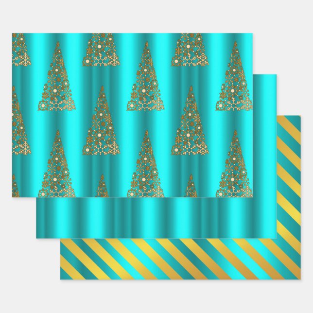 Metallisches Gold und Aqua Weihnachten Geschenkpapier Set (Set)