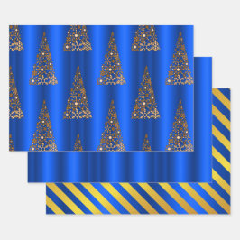 Metallisches Gold und blaue Weihnachten Geschenkpapier Set