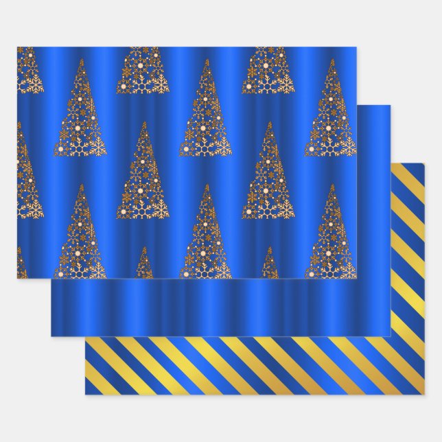 Metallisches Gold und blaue Weihnachten Geschenkpapier Set (Set)